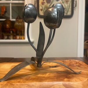 Vintage 1950s Norwegian 3-Armed Tulip Candlestick with Patina